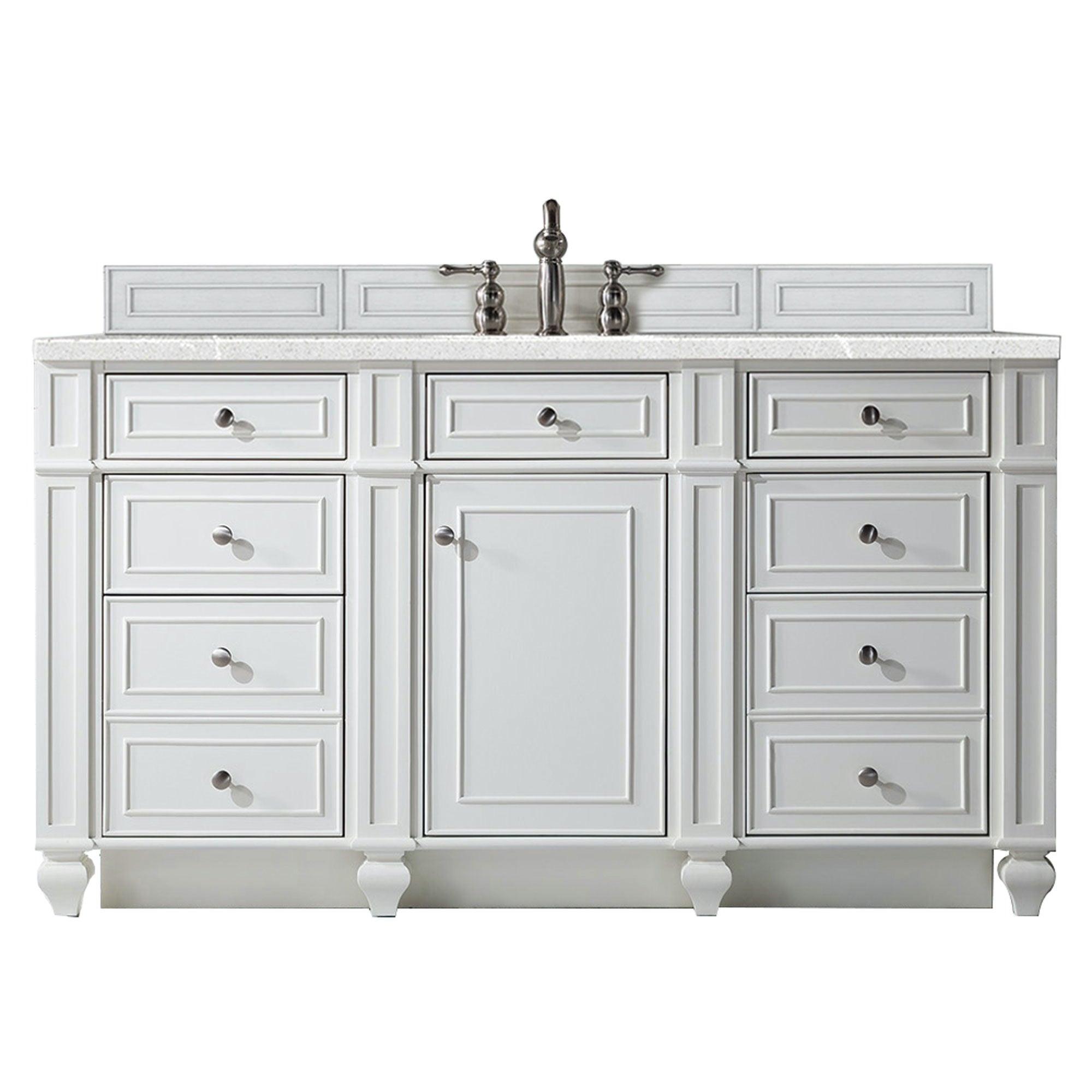 JMV Bristol 60 inch vanity bright white with eternal serena quartz countertop 