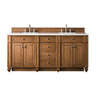 JMV Bristol 72 inch vanity saddle brown with white zeus quartz countertop 