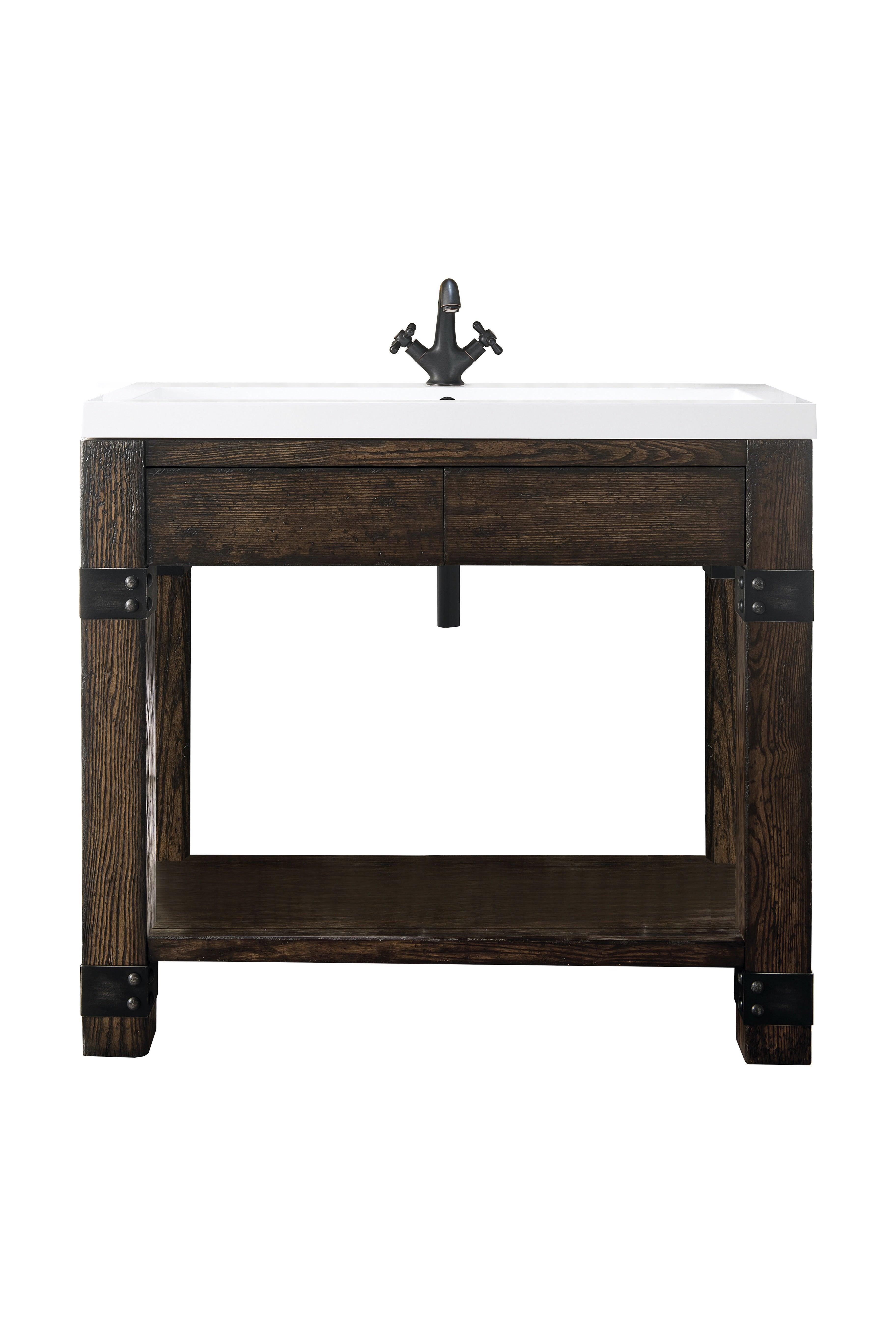 JMV Brooklyn 39.5 inch vanity rustic ash with glossy white composite stone countertop