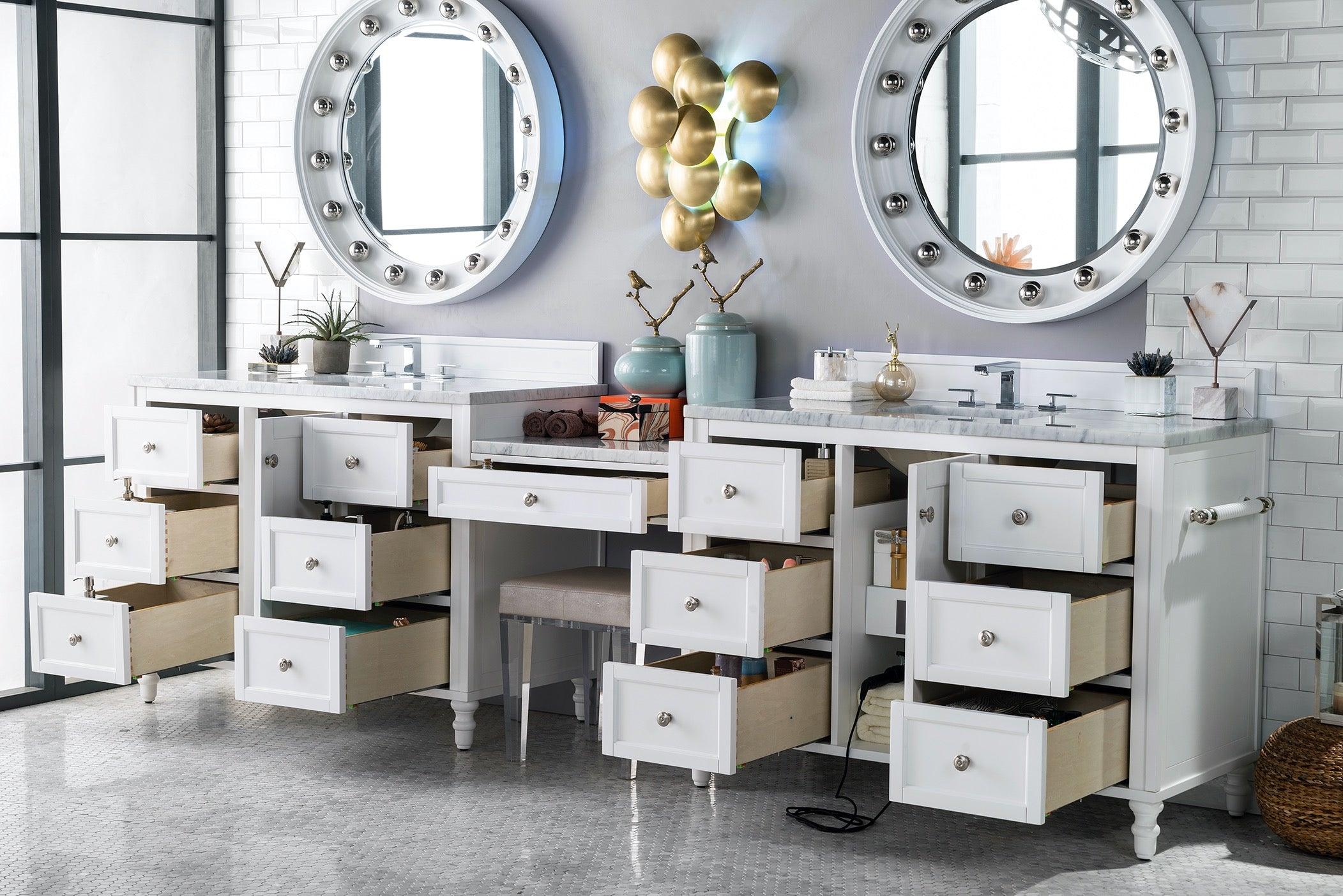 Copper Cove Encore 122" Double Vanity Set (with Makeup Table) - NJ Artisan Cabinets