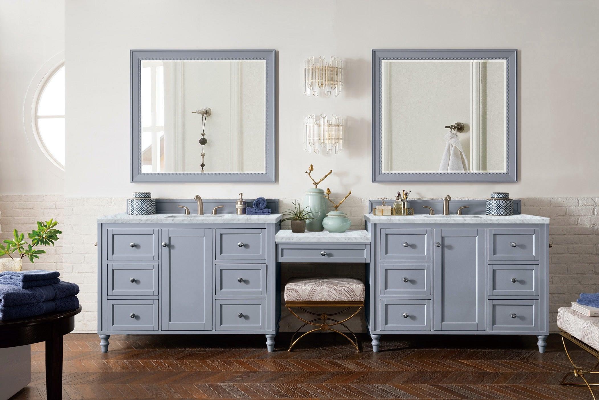 Copper Cove Encore 122" Double Vanity Set (with Makeup Table) - NJ Artisan Cabinets