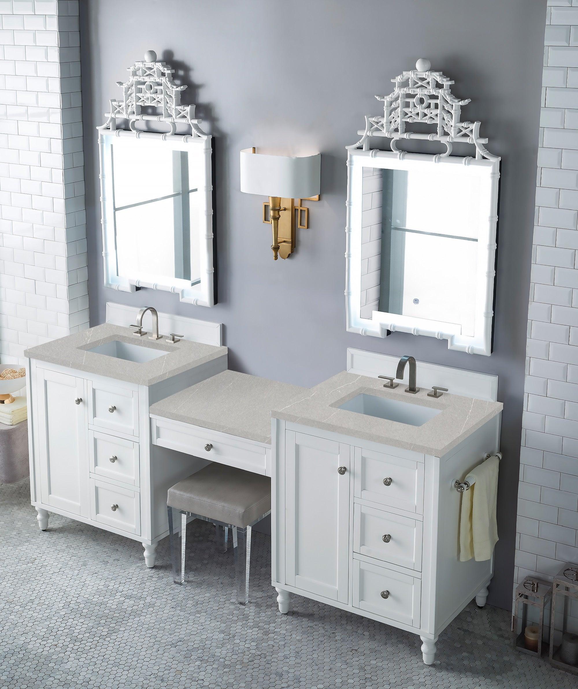 Copper Cove Encore 86" Double Vanity Set (with Makeup Table) - NJ Artisan Cabinets