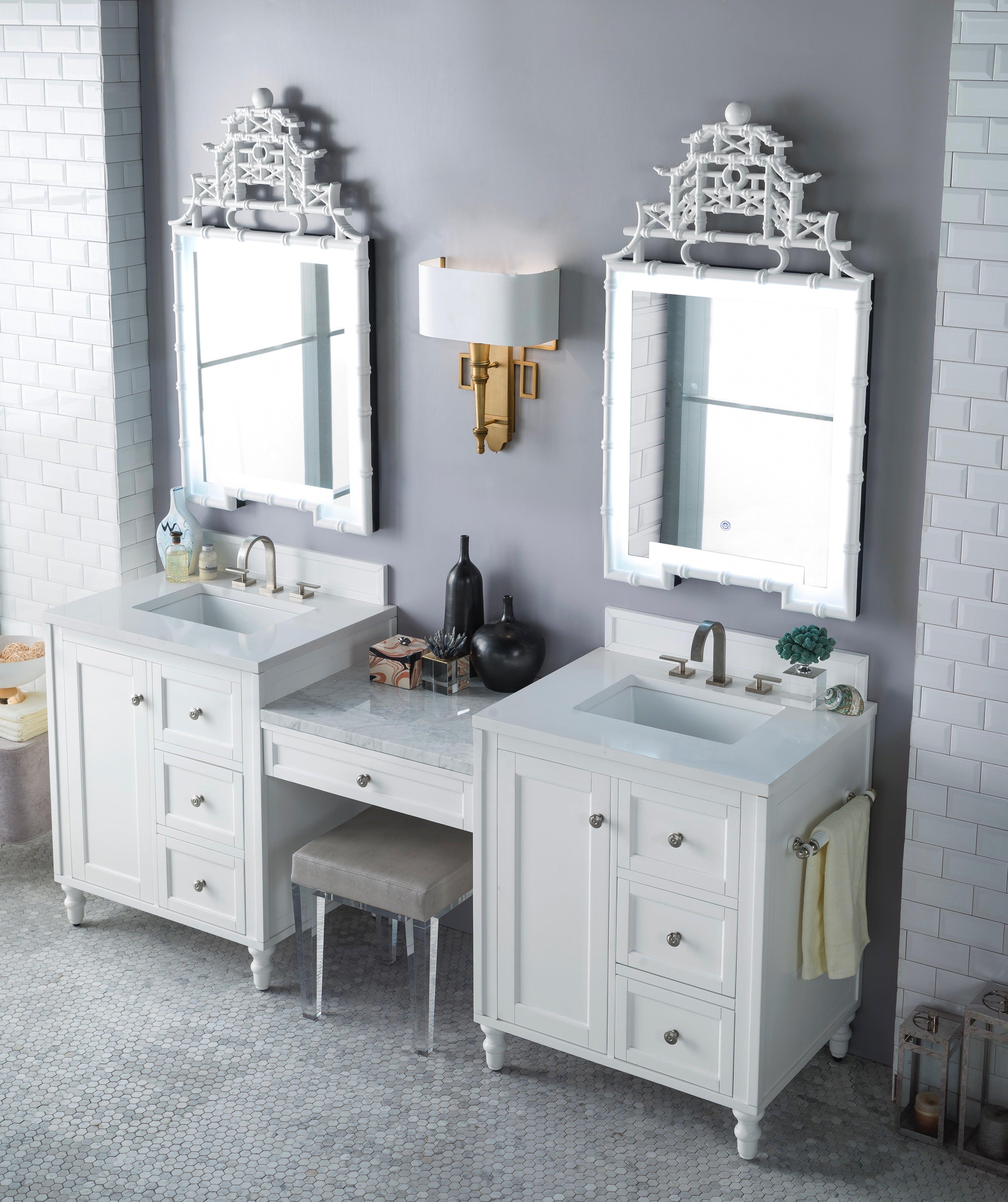 Copper Cove Encore 86" Double Vanity Set (with Makeup Table) - NJ Artisan Cabinets