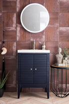 JMV Linden 24 inch single vanity navy blue white with glossy composite stone countertop