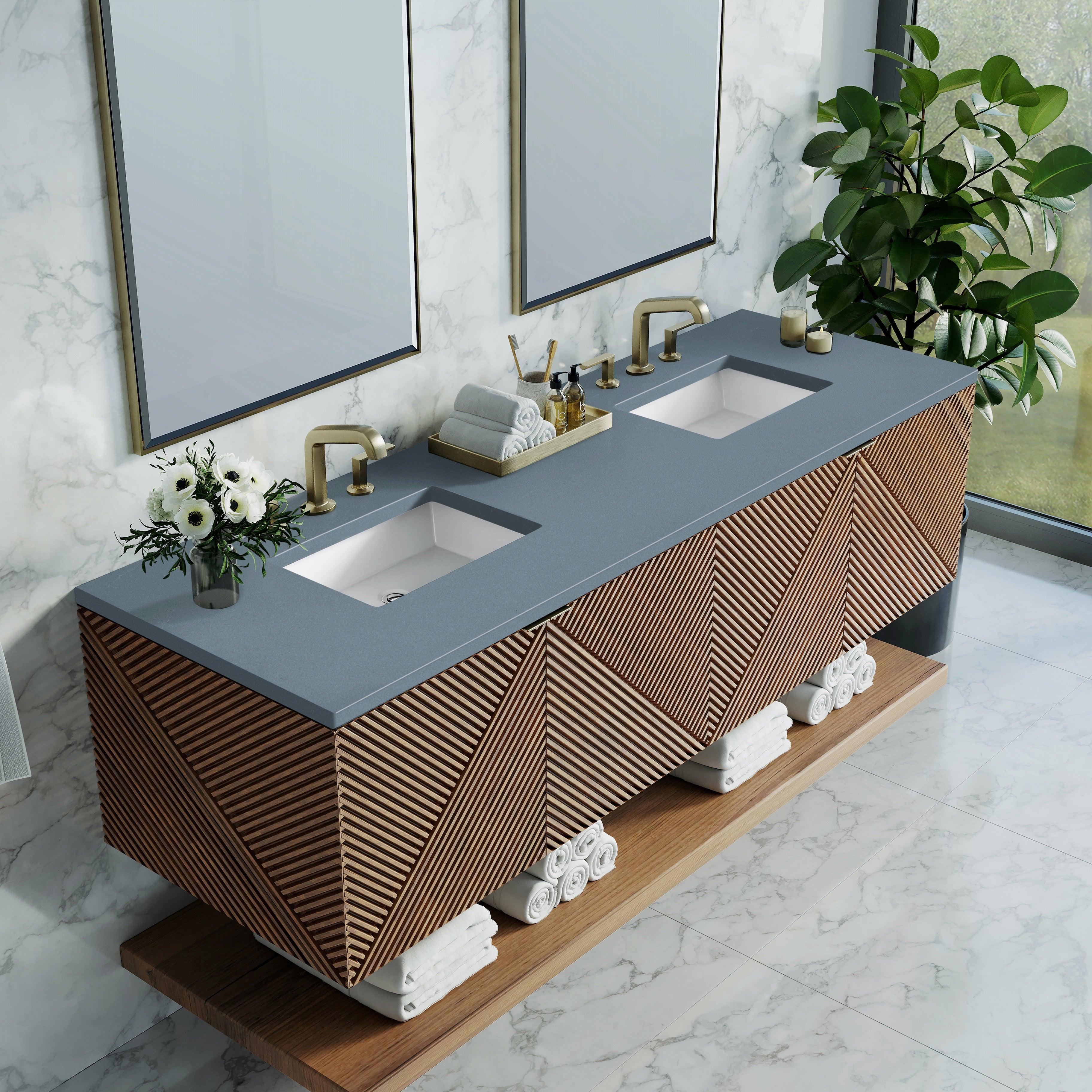 JMV Marcello 72 inch vanity chestnut cala blue quartz countertop